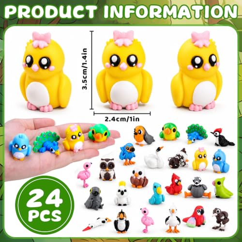 24Pcs 3D Printed Birds Animals Articulated Flexible 3D Printed Fidget Toys - color: White