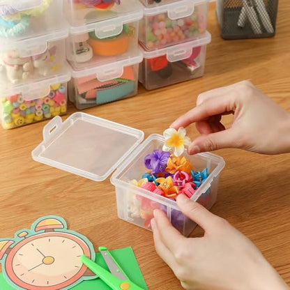 10 Pack Bead Organizer Box, Deep Small Clear Stackable Snap-Lid Case - size: Clear Square Small - 10 Pack