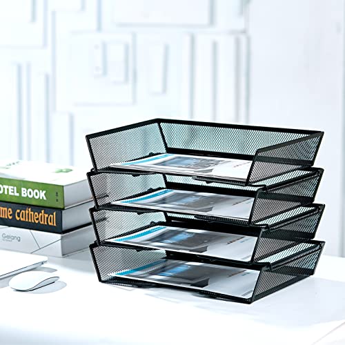 SETTFRFE 4 Tier Metal Letter Tray Desk Organizer-Stackable Paper Tray,Black