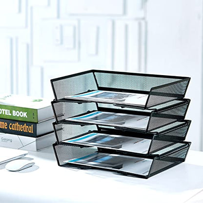 SETTFRFE 4 Tier Metal Letter Tray Desk Organizer-Stackable Paper Tray,Black
