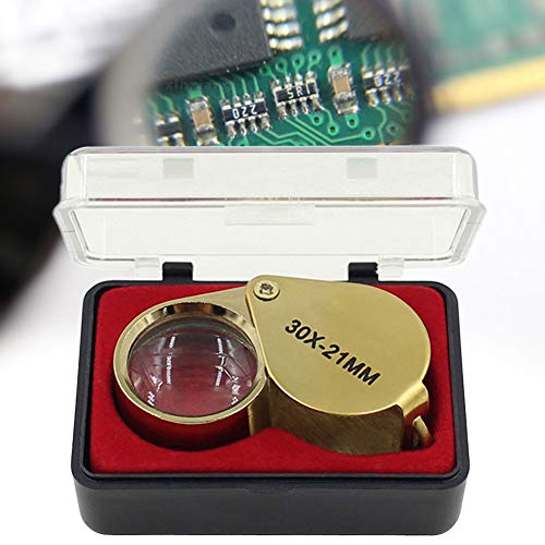 30X Jewelers Loupe, Foldable Pocket Magnifier with Metal Case for Gem Diamond Coin Stamp Map, Jewelry Magnifying Glass for Close Work, Gardening, Rock Collecting