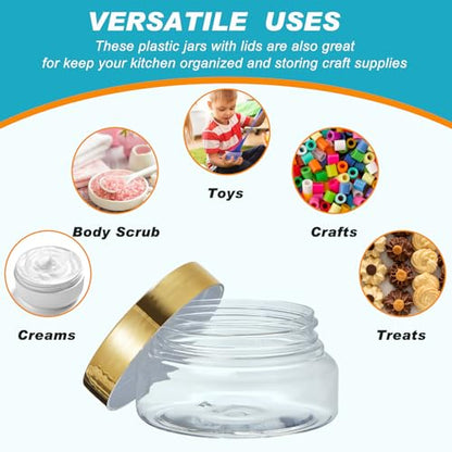 24 Pack Plastic Cosmetic Jars with Lids Label, 5 oz, Gold - color: Gold, size: 5 oz