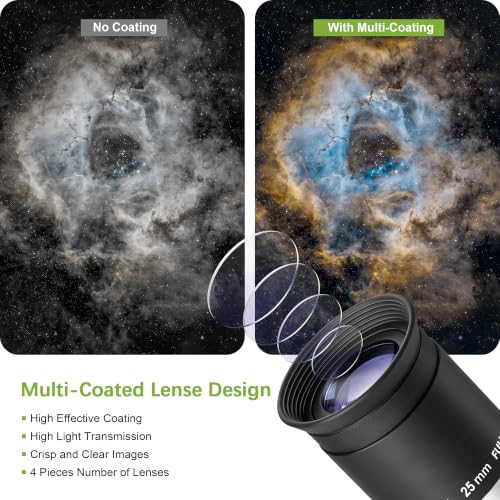 Alstar Telescope Eyepiece 25mm Plossl Telescopes Lens 50° Wide FOV 1.25" - size: 25MM