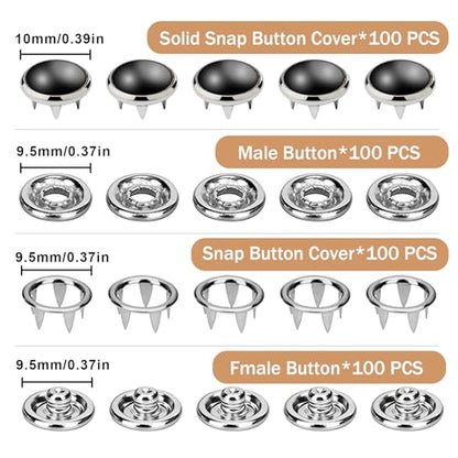 NXTOV 100 Set Pearl Snaps Button Kit with Fastener Pliers - color: Black