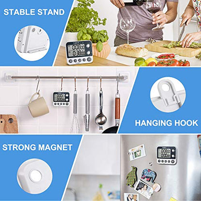 Digital Kitchen Cooking Timer, Dual Count Up & Down with Magnetic Back, Large Display, Adjustable Volume and Flashing Alarm Light, ON/Off Switch Stopwatch, Battery Included - color: Black