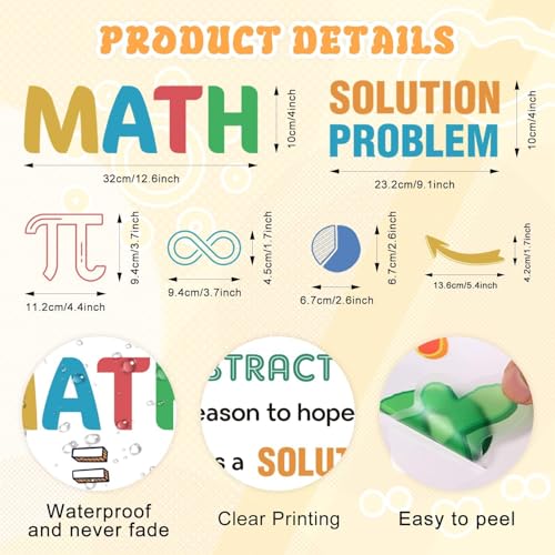 LHIUEM 62pcs Math Wall Stickers Colorful Mathematics Wall Decals Peel and Stick Math Symbols Pattern Kids Stickers Gift Motivational Quotes Wallpapers Problem Solution Sticker for Classroom Nursery - color: Math Wall Sticker