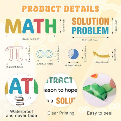 LHIUEM 62pcs Math Wall Stickers Colorful Mathematics Wall Decals Peel and Stick Math Symbols Pattern Kids Stickers Gift Motivational Quotes Wallpapers Problem Solution Sticker for Classroom Nursery - color: Math Wall Sticker