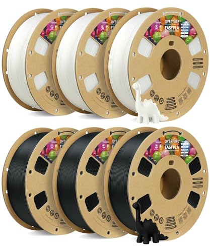 OVERTURE 6KG Bundle Easy PLA 1.75mm, Easy to Print 3D Printer Filament - color: Easy Black*3+easy White*3