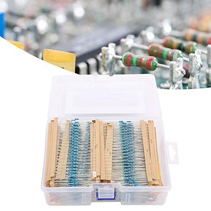 2600 Pieces 130 Values 1% Metal Film Resistors Assortment Kit for DIY Projects, 1 Ohm - 3M Ohm 1/4W Leaded Resistors with Storage Box