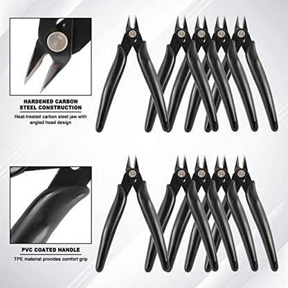 YaeCCC 10 Pack Wire Cutters Black Diagonal Cutting Pliers for Electronic, Model, Jewelry Making, 170 Flush Cutter 5 inch
