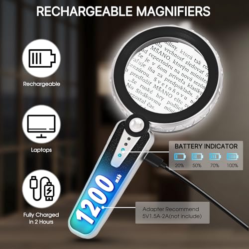 45X Magnifying Glass with Light, Large Handheld Magnifier for Seniors - color: Black