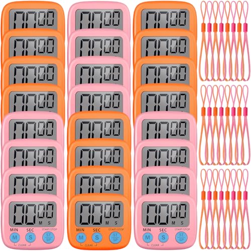 Weewooday 24 Pcs Digital Kitchen Timer Magnetic LCD Alarm, Pink, Orange - color: Pink, Orange
