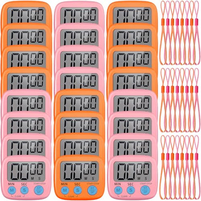 Weewooday 24 Pcs Digital Kitchen Timer Magnetic LCD Alarm, Pink, Orange - color: Pink, Orange