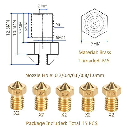 15PCS Brass Nozzles Kit for Anycubic Kobra, 3D Printer 7PCS 0.4mm Nozzles and 2PCS 0.2mm, 0.6mm, 0.8mm, 1.0mm Brass Nozzles Kit for Anycubic Mega, Mega X, Chrion, Kobra, Kobra Neo - style: Mega Brass Multi Size