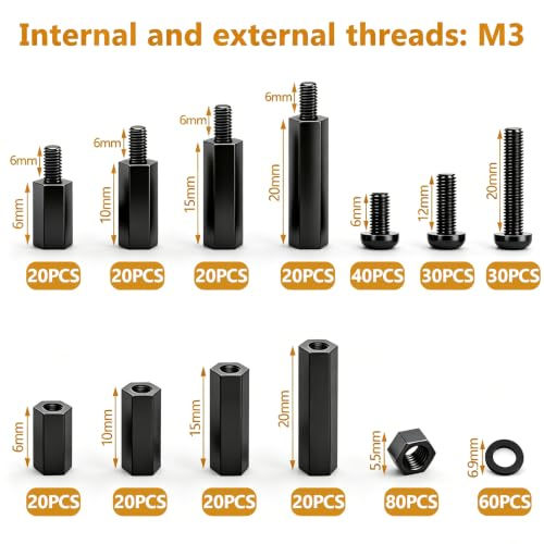 640PCS M3 Brass and Nylon Motherboard Standoffs Kit, Male Female Hex Spacer Standoff Screws Nuts Suitable for Circuit Board, PCB Board etc - color: Yellow & Black, size: 640PCS (M3)