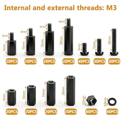 640PCS M3 Brass and Nylon Motherboard Standoffs Kit, Male Female Hex Spacer Standoff Screws Nuts Suitable for Circuit Board, PCB Board etc - color: Yellow & Black, size: 640PCS (M3)