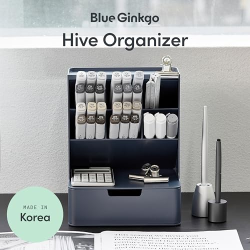 BLUE GINKGO Hive Pen Desk Organizer, Blue, Made in Korea - color: BLUE, size: Hive