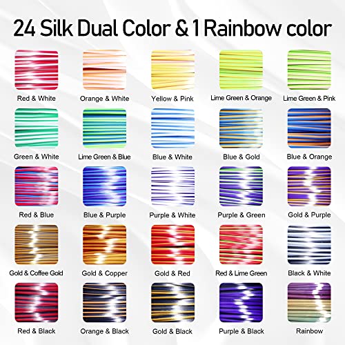 MIKA3D 25 Colors 2 Dual Color in 1 Silk PLA Filament Refill Sample Pack, 25 Different Type Dual Color Silk PLA, Each 4 Meter, Total 100m Silk Shiny Dual Color PLA 3D Printer 3D Pen Material Refill - color: 25 Colors Dual Color Silk Pla