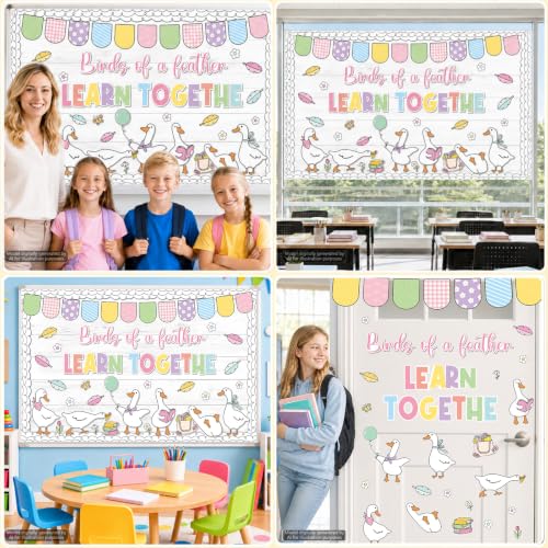 Silly Goose Bulletin Board Decoration Set Inspirational Back to School Classroom Decoration Cute Goose Blooming Floral Paper Cutouts for Home School Classroom Chalkboard Wall Door Party Supplies - style: Silly Goose