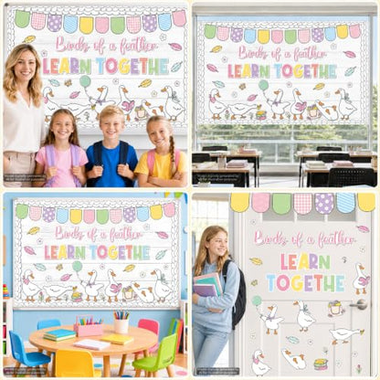 Silly Goose Bulletin Board Decoration Set Inspirational Back to School Classroom Decoration Cute Goose Blooming Floral Paper Cutouts for Home School Classroom Chalkboard Wall Door Party Supplies - style: Silly Goose