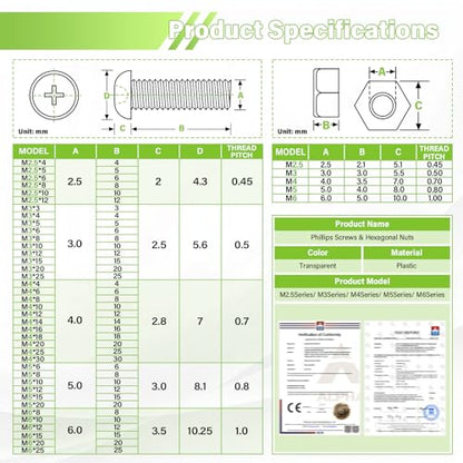 100 Pieces/50 Sets 20mm M3x20 mm Transparent Screw Nut Washer Kit - size: M3*20 mm, style: Clear Phillips Head Screws