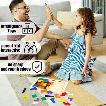 3 Otters Wooden Tangram Puzzle, 2-Pack Russian Blocks Brain Teaser - size: Medium