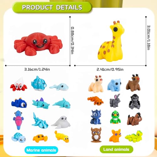48 PCS Mini 3D Printed Animals Small Pack, Articulated 3D Animal Fidget Toys, Small 3D Printed Animal Figures for Party Favors, Goodie Bags and Classroom Activities - color: Brown