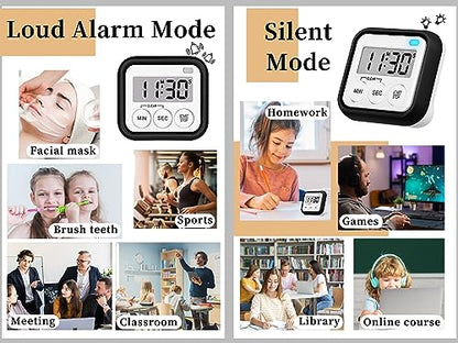 Timer, Kitchen Timers for Cooking Classroom Timer for Kids Teachers Magnetic Digital Timers 2 Pack, Black - color: Black