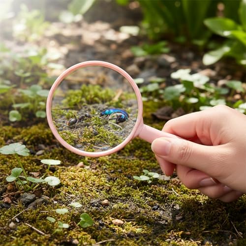 Handheld Reading Magnifier, 10X Large Magnifying Glass 3 Inch Shatterproof Lens with Non-Slip Handle for Seniors Reading, Close Work, Nature Exploration, Hobby Observation, Pink