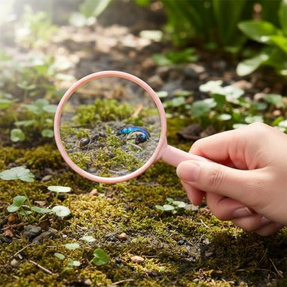 Handheld Reading Magnifier, 10X Large Magnifying Glass 3 Inch Shatterproof Lens with Non-Slip Handle for Seniors Reading, Close Work, Nature Exploration, Hobby Observation, Pink