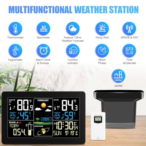 Weather Station with Rain Gauge Outdoor, Home Weather Stations Wireless Indoor Outdoor with Digital Rain Gauges, Thermometer, Barometer, Hygrometer, Atomic Clock, Weather Forecast, with 3 Sensor - color: 3 Sensor Weather Station with Rain Gauge