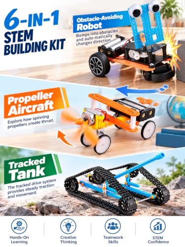 6-in-1 STEM Kit for Kids Ages 6-12, Robot Building Crafts Kit