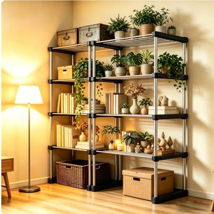 BLULEE Expandable Standing Shelf Unit, Adjustable Storage Rack Black - color: Black