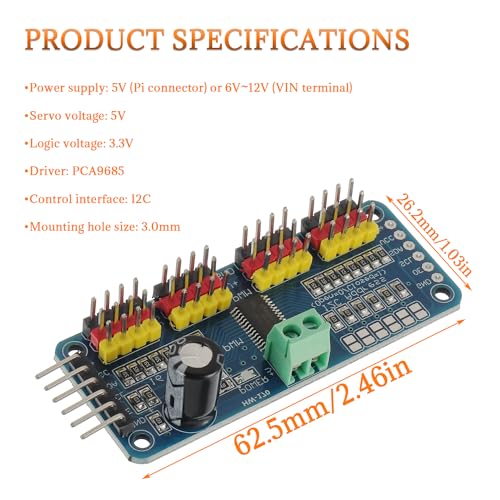 PCA9685 16 Channel PWM Servo Driver Board 12 bit IIC Interface Module Compatible with Arduino and Raspberry Pi (2pcs)