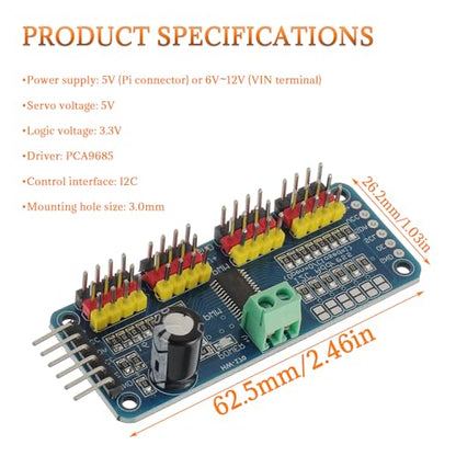 PCA9685 16 Channel PWM Servo Driver Board 12 bit IIC Interface Module Compatible with Arduino and Raspberry Pi (2pcs)