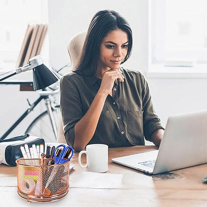 360° Rotating Multifunctional Pen Holder, Cosmetic Organizer - color: Rose Gold