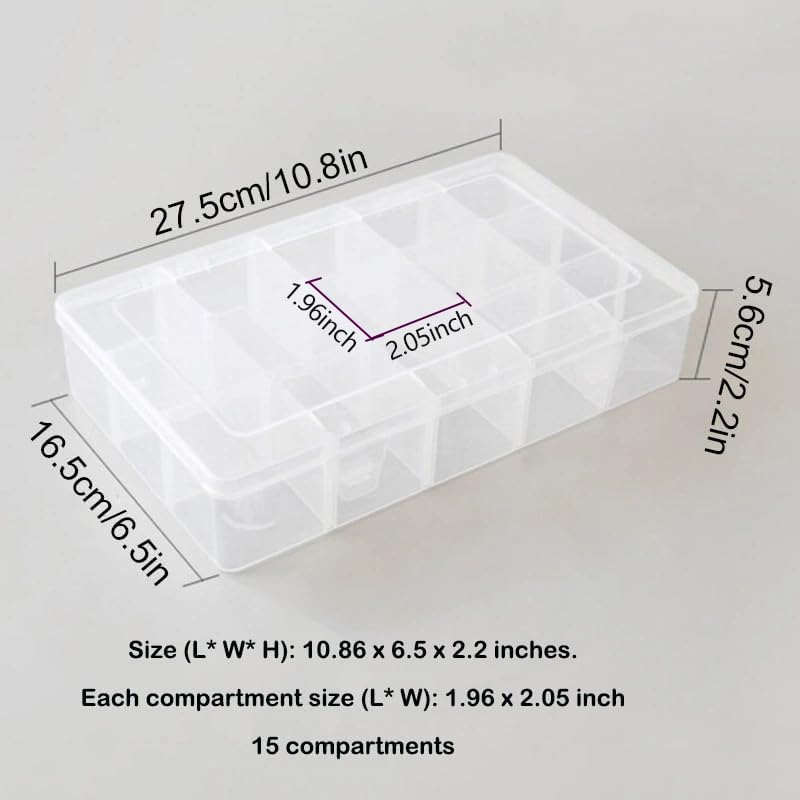 Adjustable 15-Compartment Grid Slot Plastic Storage Box Jewelry Bead Tool for Washi Tape, Art Supplies and Sticker Container Organizer Case