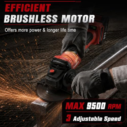 AOBEN 21V Cordless Angle Grinder 4-1/2 Inch, Power Brushless Cut Off Tool Kit, with 180° Rotating Body, Paddle Switch, 2x4.0Ah Battery & Charger, for Metal Cutting, Grinding, Polishing