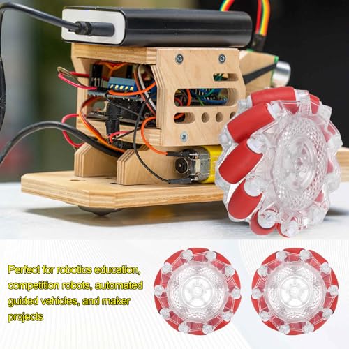 MECCANIXITY 1Set Mecanum Wheels Set, 66mm / 2.6" ABS Rubber Omnidirectional Wheels for Smart Robot Car Parts DIY Models Accessories, Red