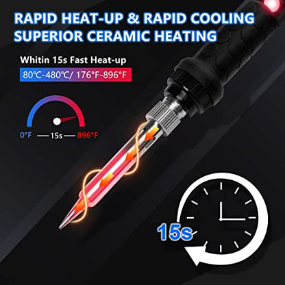 Soldering Iron Kit, 60W 110V Soldering Irons, Adjustable Temperature Soldering Welding Tool Kit with Extra 5pcs Tips, Stand, Sponge, Solder Wire - color: 9-in-1