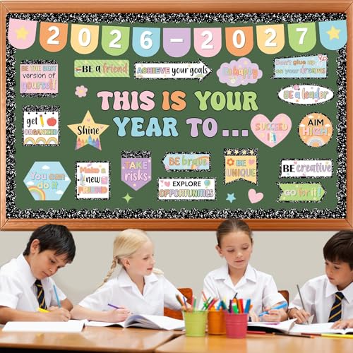 This is Your Year Bulletin Board Set Composition Notebook Classroom Decorations Welcome Back to School Paper Cutouts Positive Affirmation Bulletin Board Borders for School Wall Door Decor - style: This is Your Year