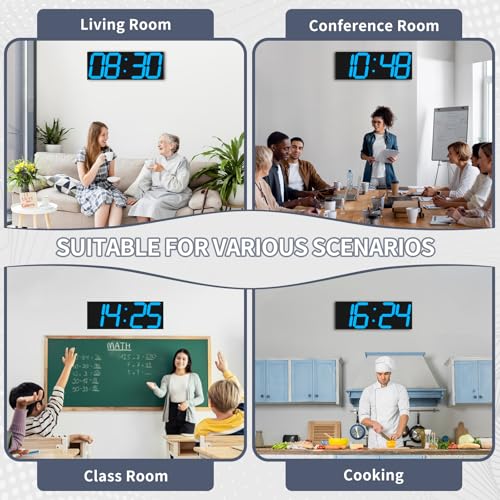 CHKOSDA 18.7in Large Digital Wall Clock,LED Digital Clock with Big Number,Multi-Function Remote Controlled Wall Clock with Timer, Alarm and Calendar Display(Blue) - color: Blue
