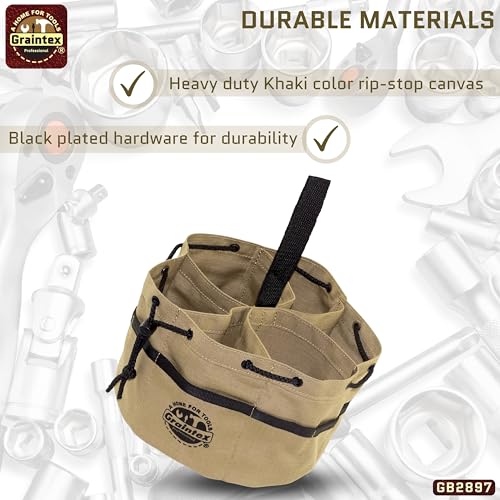 Graintex GB2897 18 Pockets Grab Bag Khaki Color Rip-Stop Canvas Drawstring Closure, Small Parts Organizer Bag, Parachute for Screws, Tools, - color: Khaki