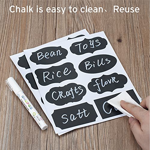 ONUPGO Chalkboard Labels Stickers Bulk - 196 Reusable Chalk Sticker Labels with Erasable Chalk Maker, Removable Waterproof Blackboard Labels for Containers, Glass, Mason Jar Labels