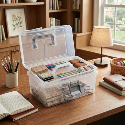 MyGift 10.2 Inch Transparent Plastic Empty Arts and Crafts Tackle Box