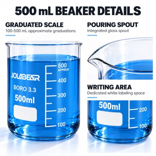 JOLABEAR 8-Pack 500 mL 3.3 Borosilicate Glass Lab Beakers, Griffin Low Form - size: 500ml 8pcs