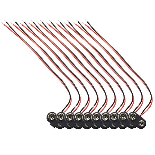 9V Battery Connector, 10 Pack 9 Volt Battery Clip Connector, 9V Battery Clip Adapter with Wire and Hard Buckle Plastic Housing (T-Type)