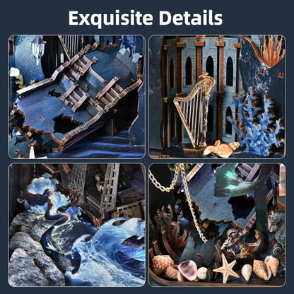 MiniCity Book Nook Kit, DIY Miniature Dollhouse Book Nook Kit with Dust Cover and LED Light for Teens and Adults (The Song of Sirens) - color: The Song of Sirens