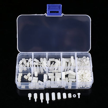 M2.5 Male Female Hex Nylon Standoff Spacer Kit 200pcs Assortment Screw Nuts Bolt Mount Set with Plastic Box