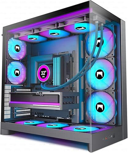 H2 (2026) HYXN ATX PC Case, Pre-installed 8 PWM ARGB Fans (6X140mm,2X120mm), Large Dual-Chamber ATX Mid-Tower Airflow Computer Case, Gaming PC Case, 420mm Radiator Support, Type-C 3.2 (Black RGB) - color: Black RGB